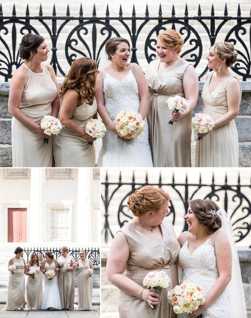 bride and bridesmaids, laughing bridesmaids, maid of honor