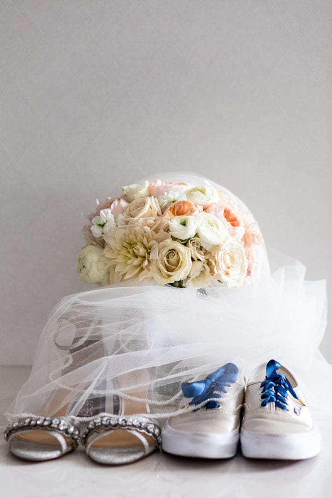 bridal shoes, veil, bouquet, carl alan florals,