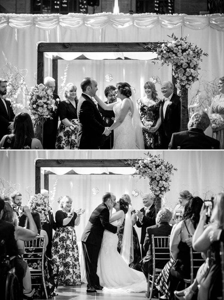 wedding ceremony, union trust, finley catering, jewish wedding ceremony, first kiss