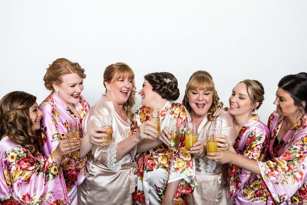 bride, mother of the bride, mother of the groom, bridesmaids, matching robes