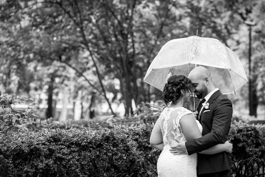 romantic wedding portrait, intimate wedding portrait, rainy wedding day pictures