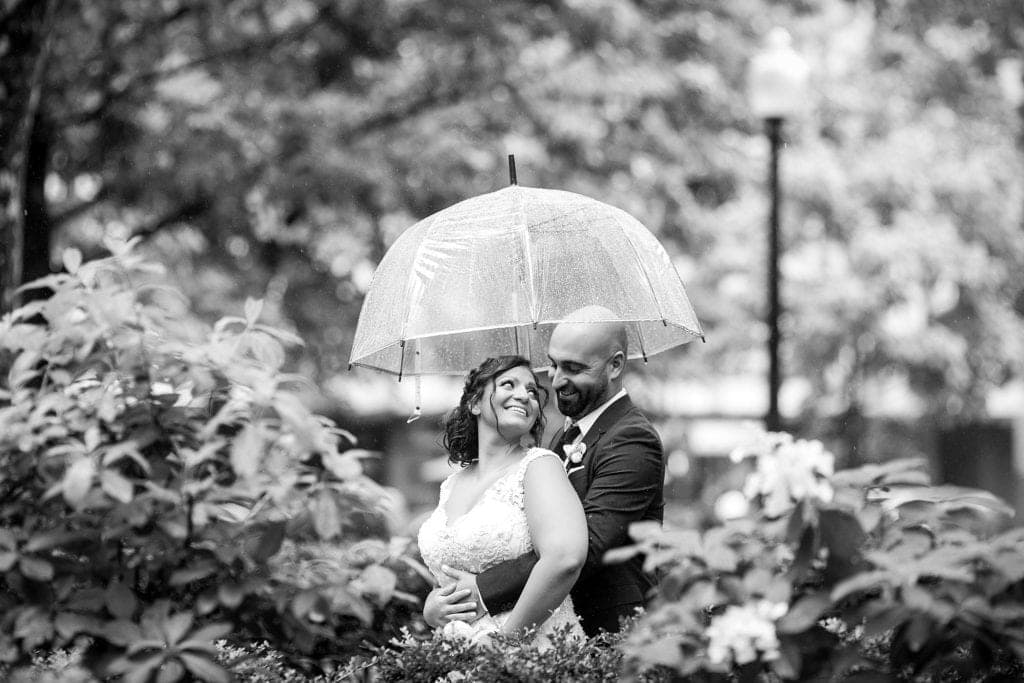 romantic wedding portrait, intimate wedding portrait, rainy wedding day pictures