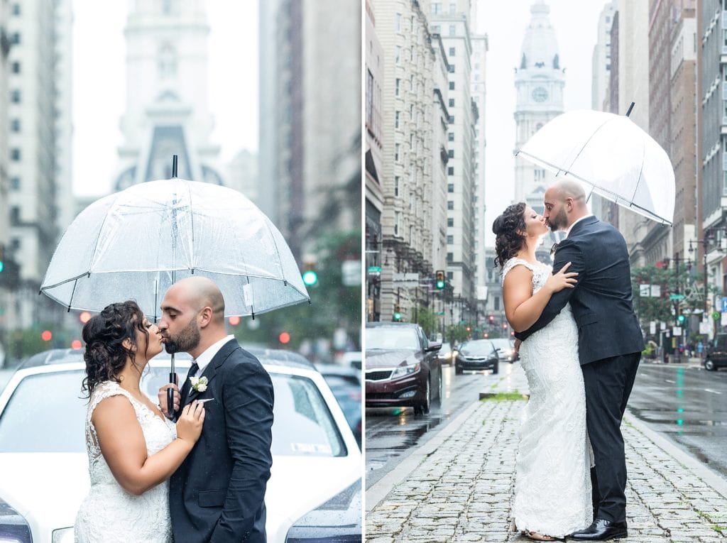 Broad St, iconic philadelphia wedding pictures, rolls royce, romantic wedding portrait, rainy wedding portrait