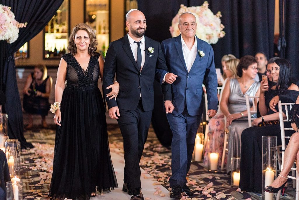 groom and his parents, jewish wedding ceremony,