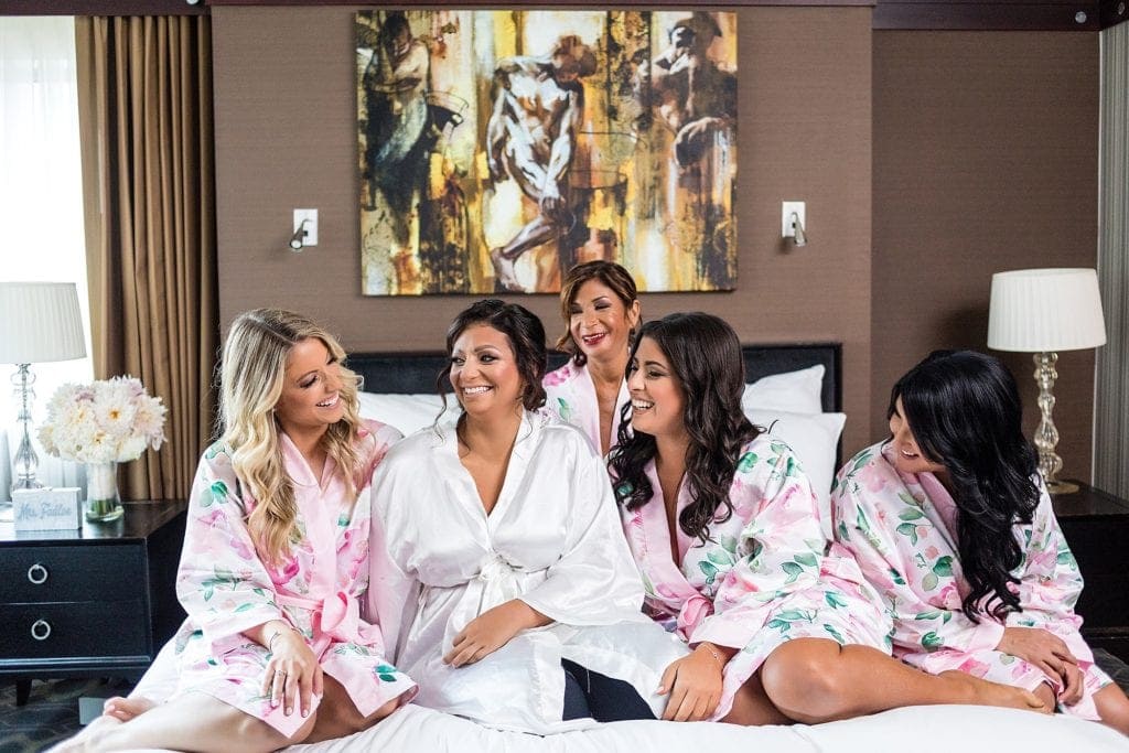 bride and bridesmaids, mother of the bride, matching robes