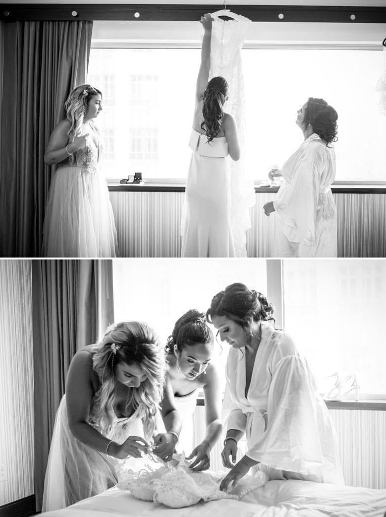 wedding dress, bride getting ready, maid of honor