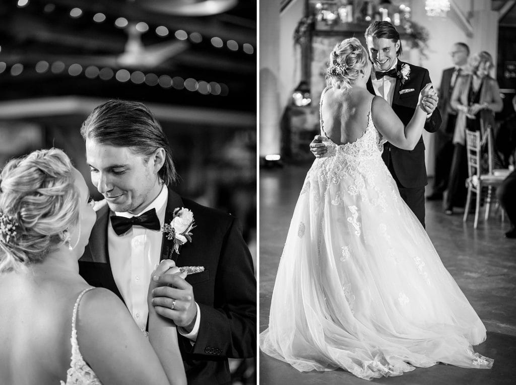 First dance during an Audubon Center wedding. Photographed in black & white