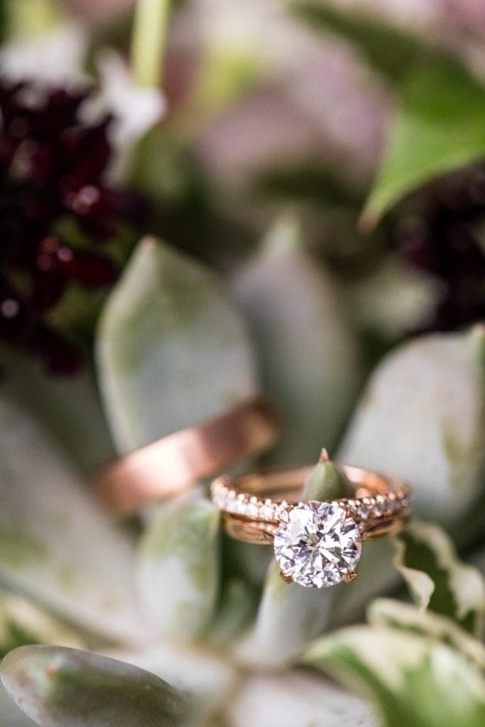 Wedding ring, engagement ring, succulent wedding bouquet, philadelphia wedding, wedding details