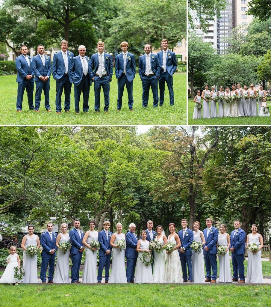 Wedding party photos at Rittenhouse Square