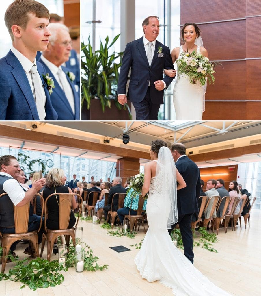 Bride walking down the aisle with her father for her Kimmel Center wedding