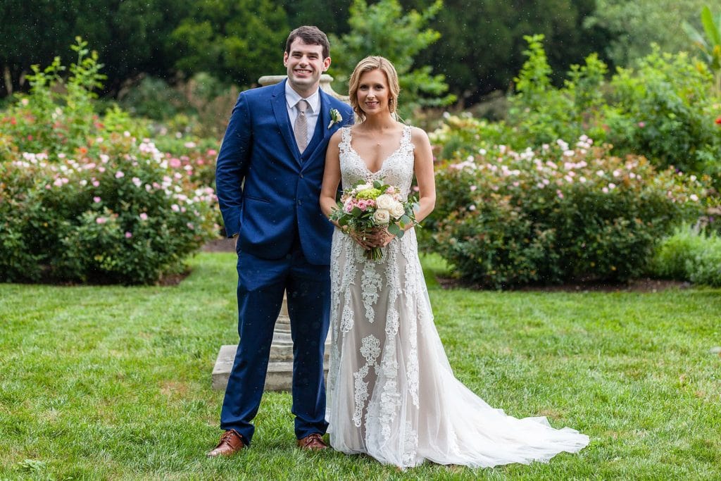 Bride & Groom in the rose gardens during their Morris Arboretum wedding