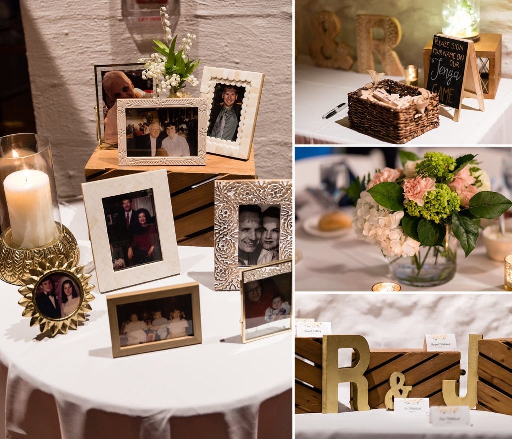 Memory table and escort table at a Morris Arboretum wedding reception