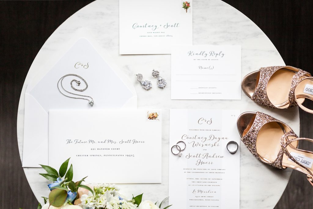 invitation suite, jimmy choo, wedding rings, bridal details, wedding details, diamond necklace