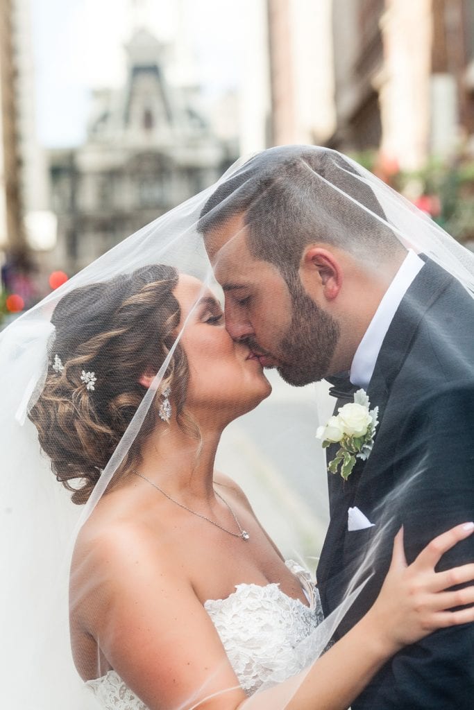 under the veil, romantic wedding portrait, broad st philadelphia