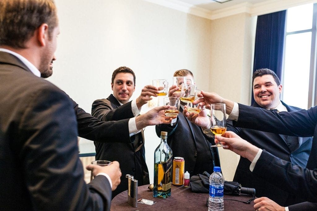groomsmen, groom, toasting, whiskey