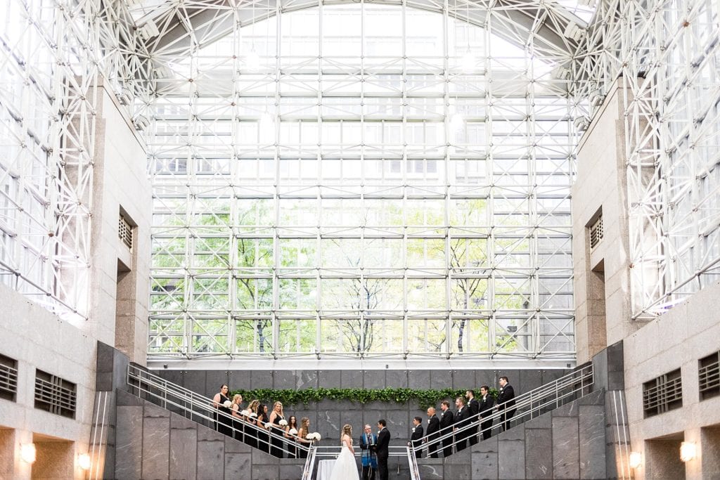 wedding ceremony, BNY Mellon Center Atrium, huge windows, wedding party