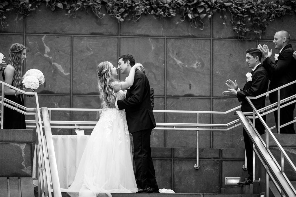 first kiss, just married, bride and groom, wedding ceremony