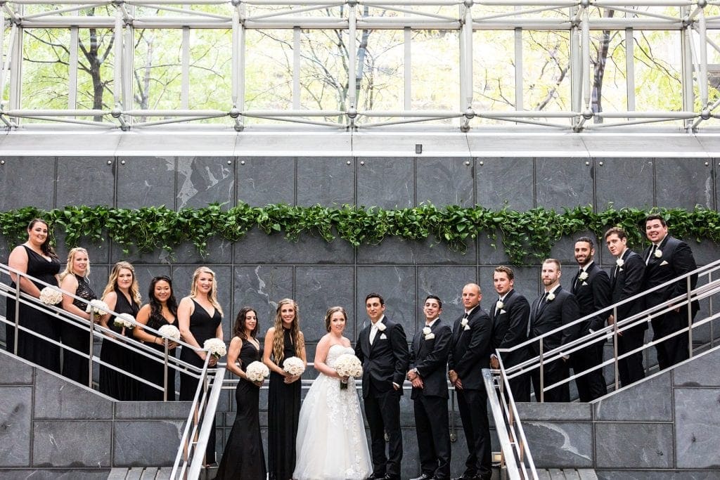 bridal party portrait, wedding party portrait, BNY Mellon Center Atrium