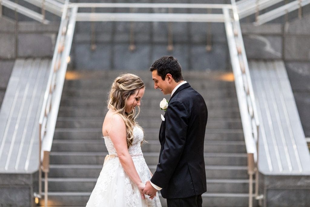 wedding portrait, laughing bride, smiling groom,