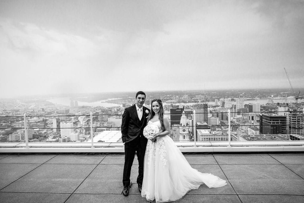Rooftop wedding portrait, philadelphia skyline, wedding portrait,