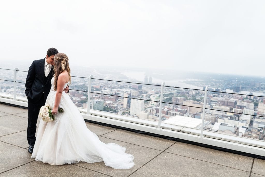 Rooftop wedding portrait, philadelphia skyline, wedding portrait,