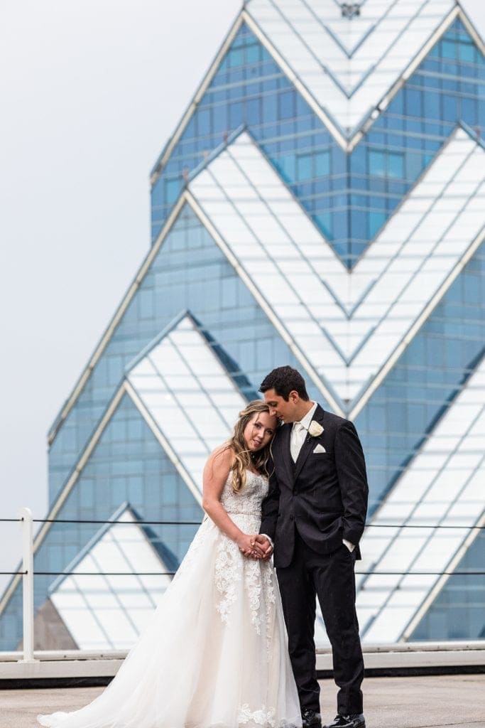 Rooftop wedding portrait, philadelphia skyline, wedding portrait,