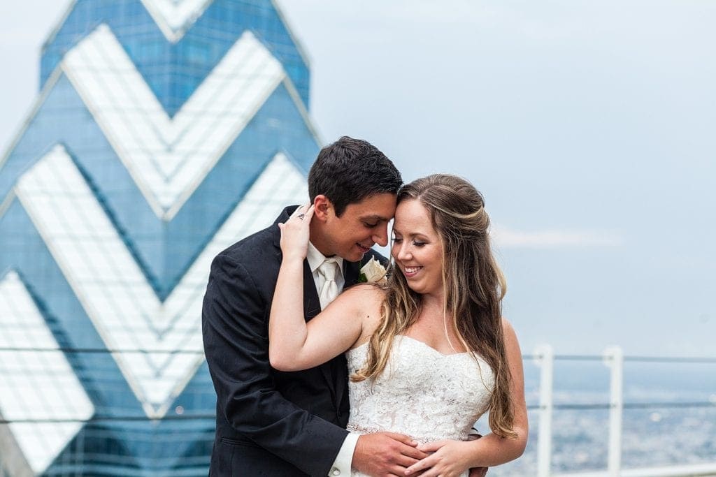 Rooftop wedding portrait, philadelphia skyline, wedding portrait, intimate wedding portrait