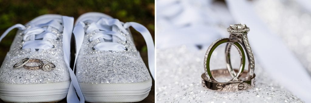 wedding details, wedding rings, engagement ring, kate spade keds, sparkle shoes,