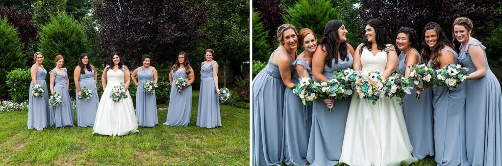bridesmaids, blue bridesmaid dresses, dusty blue bridesmaid dresses, bridesmaids portraits, bouquets