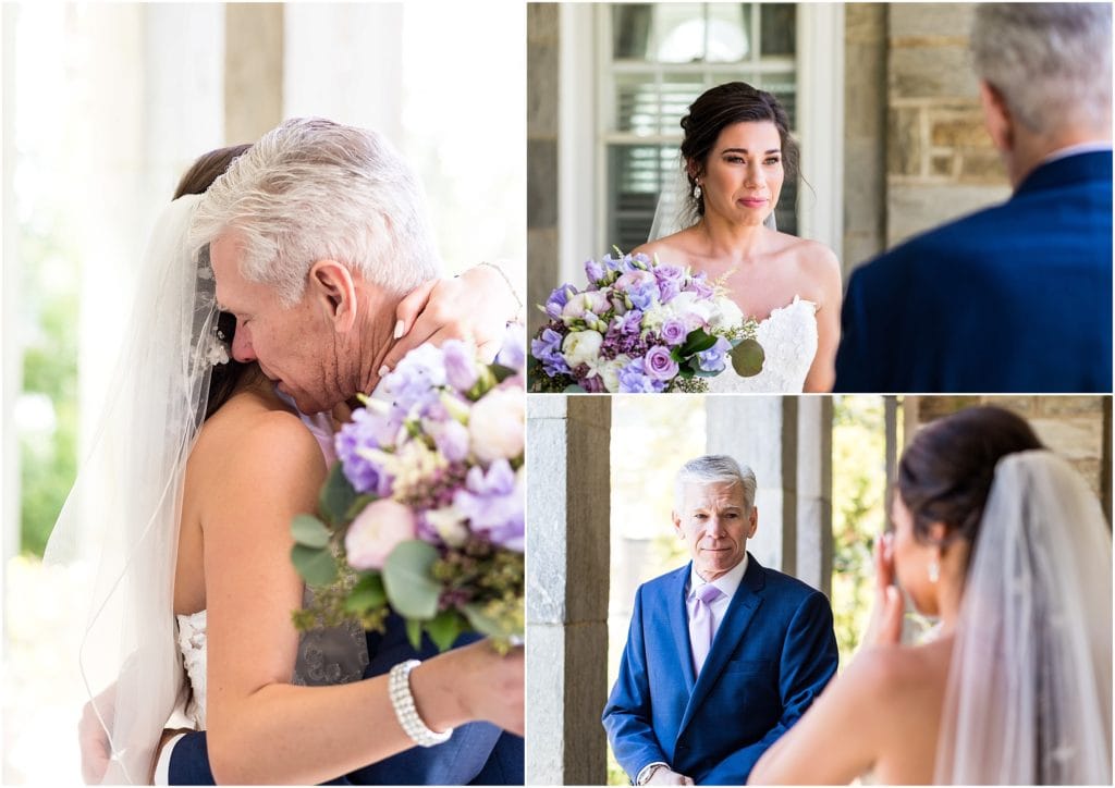 Bride in Pronovias dress sharing a first look with her father | Ashley Gerrity Photography www.ashleygerrityphotography.com