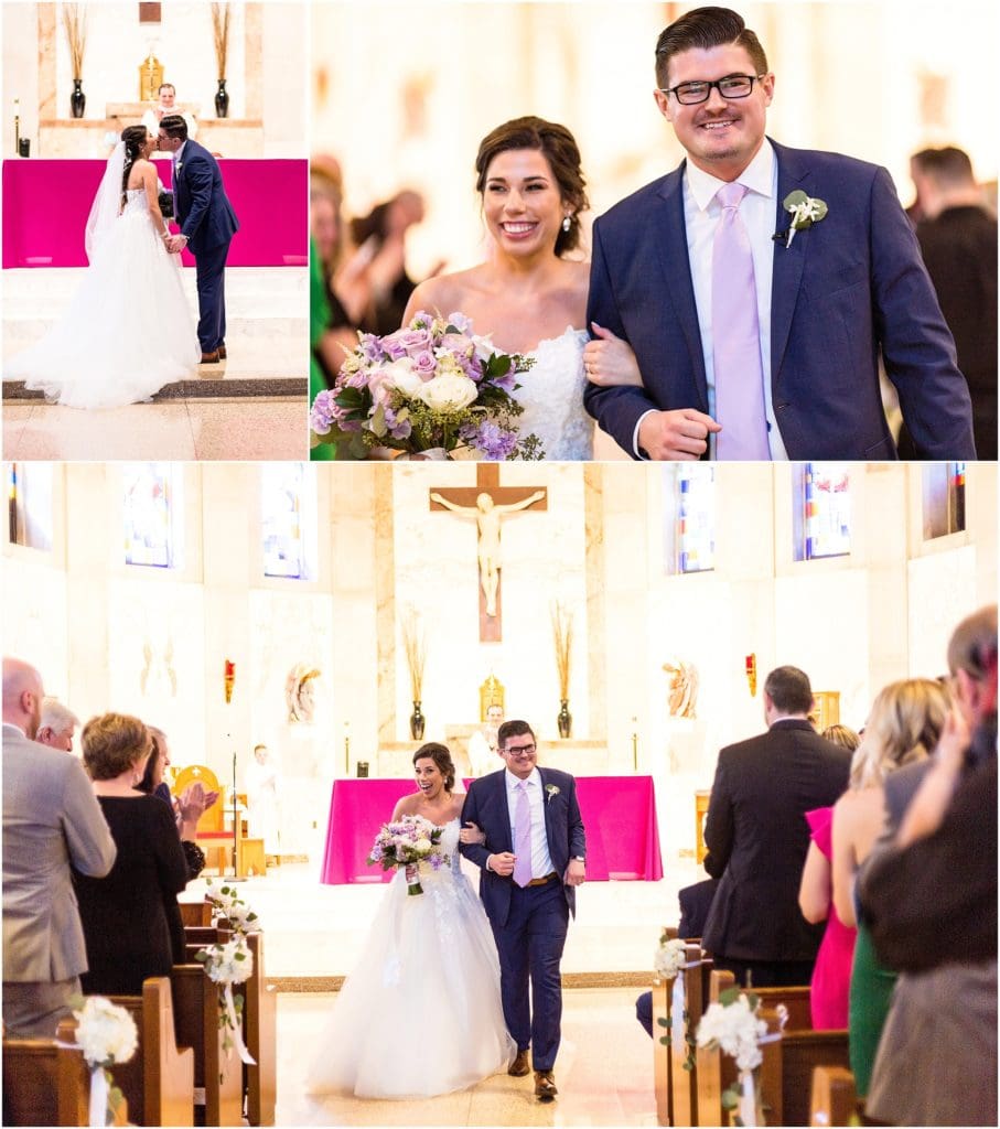 Bride and groom recessing down the aisle at St Pius X Church | Ashley Gerrity Photography www.ashleygerrityphotography.com