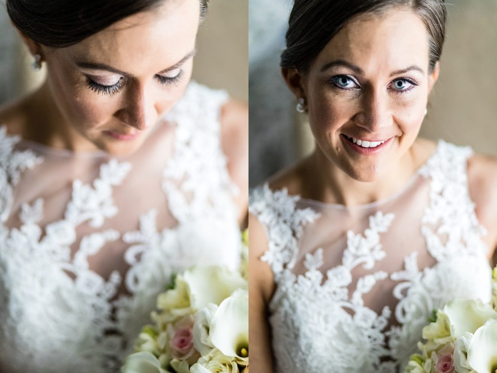 Portraits of the bride in Pronovias dress with bouquet from Marcus Hook Florist | Ashley Gerrity Photography www.ashleygerrityphotography.com