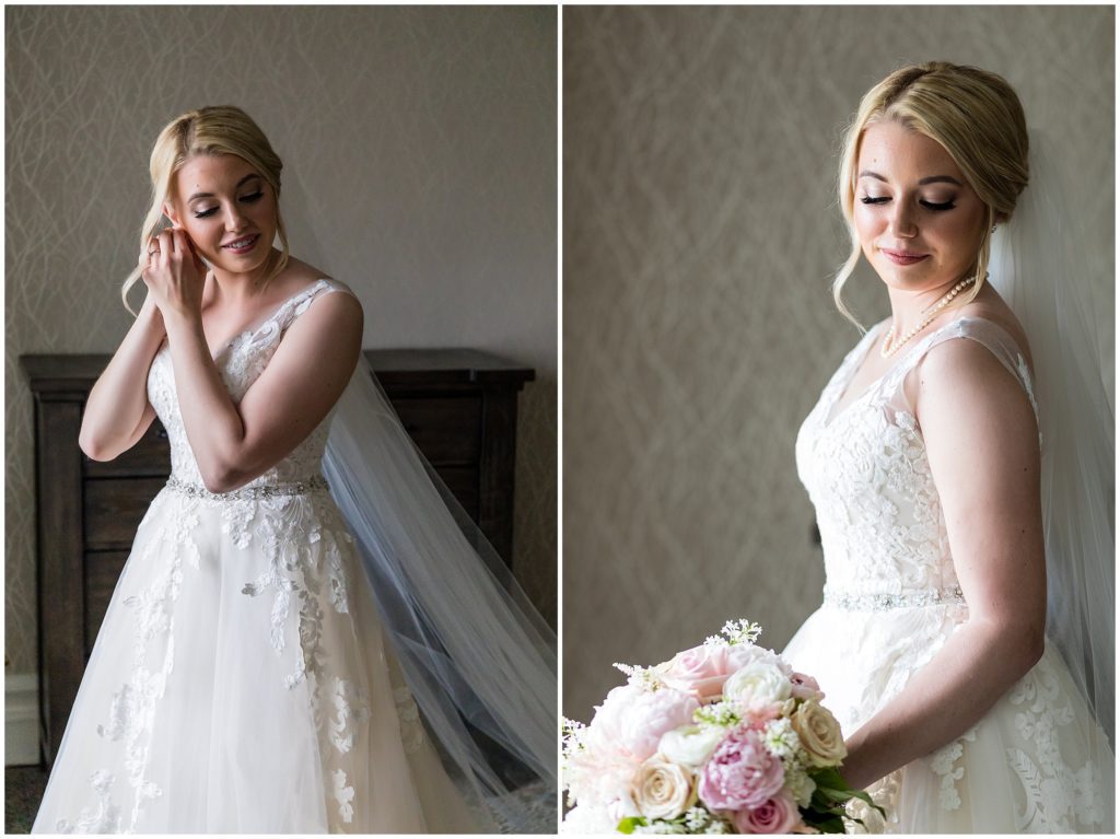 Bride putting the finishing touches on her wedding day look at Union League Golf Club wedding | Ashley Gerrity Photography www.ashleygerrityphotography.com