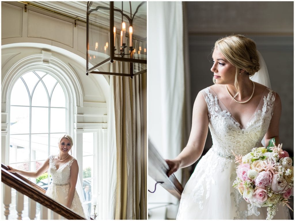 Portrait of bride in Maggie Sottero dress and flowers by Mark Bryan Floral Design at Union League Golf Club Wedding | Ashley Gerrity Photography www.ashleygerrityphotography.com
