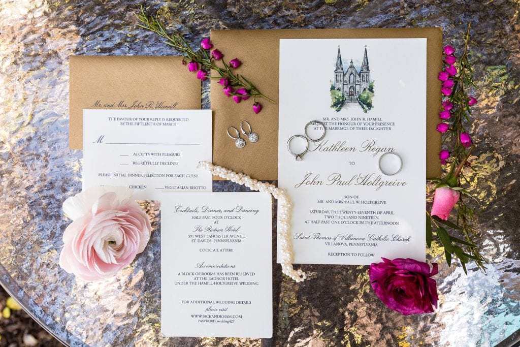 Beautiful wedding invites styled with flowers from Leigh Florist and rings from Brilliant Earth | Ashley Gerrity Photography www.ashleygerrityphotography.com