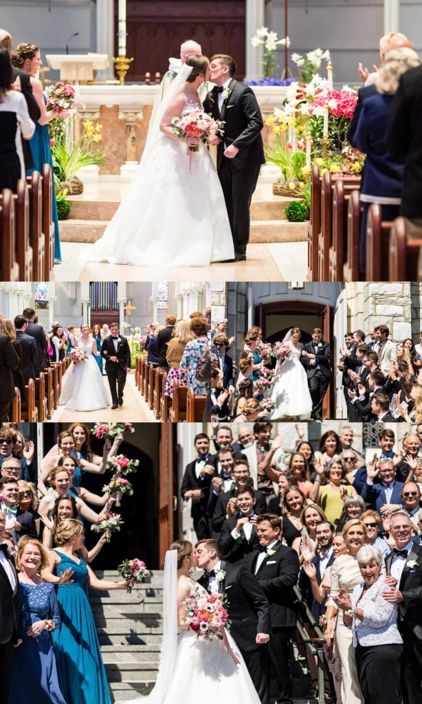 Bride and groom leave st thomas villanova church wedding as newlyweds | www.ashleygerrityphotography.com