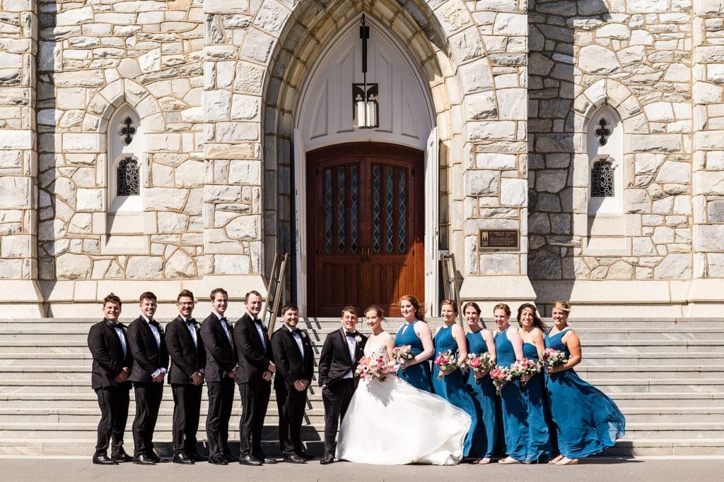 Wedding party portraits outside st thomas villanova church wedding | www.ashleygerrityphotography.com