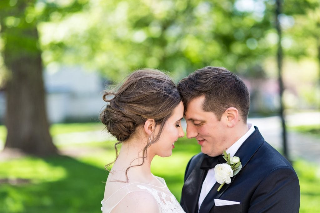 Tender moment between bride and groom at Villanova wedding | www.ashleygerrityphotography.com