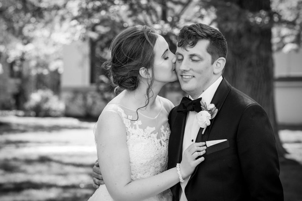 Black and white of bride and groom at Villanova Wedding | www.ashleygerrityphotography.com