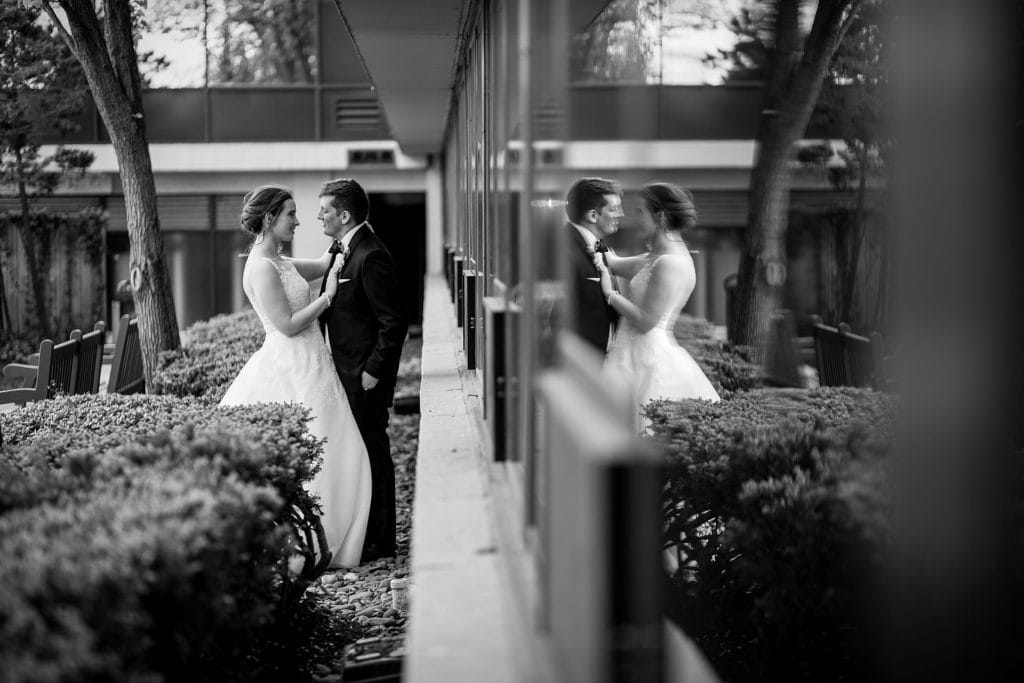 Black and White portraits of newlyweds at Radnor Hotel Wedding | www.ashleygerrityphotography.com