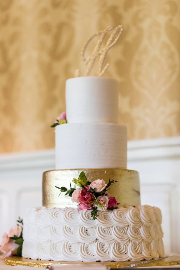 Wedding cake by bakery at Radnor Hotel Wedding | www.ashleygerrityphotography.com