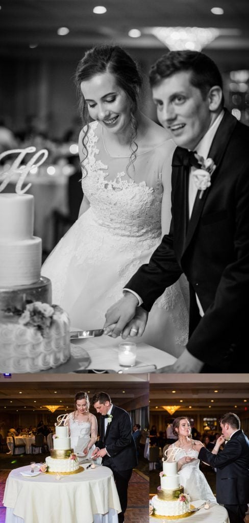 Newlyweds cutting the cake at Radnor Hotel Wedding | Ashley Gerrity Photography www.ashleygerrityphotography.com