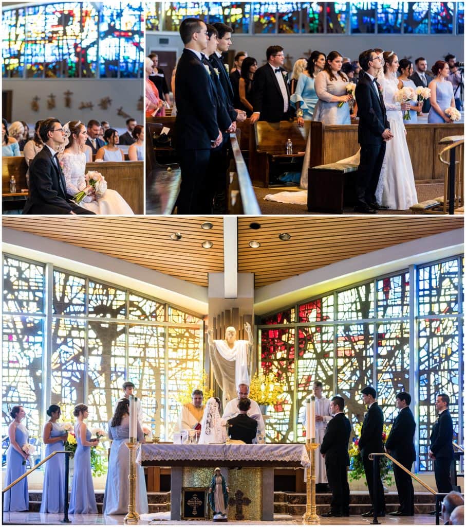 collage of bride and groom during their wedding ceremony