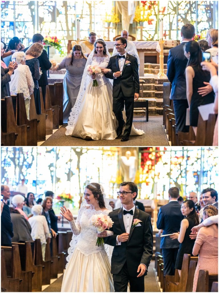 bride and groom recessing back down the aisle