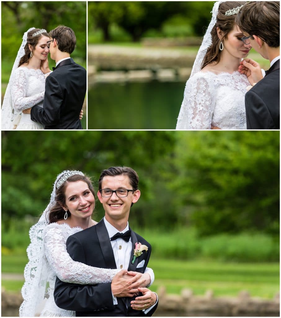 outdoor portraits of bride and groom in the Allentown Rose Garden