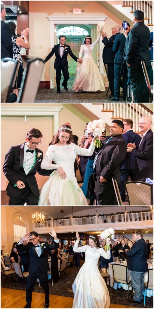 bride and groom entering their wedding reception