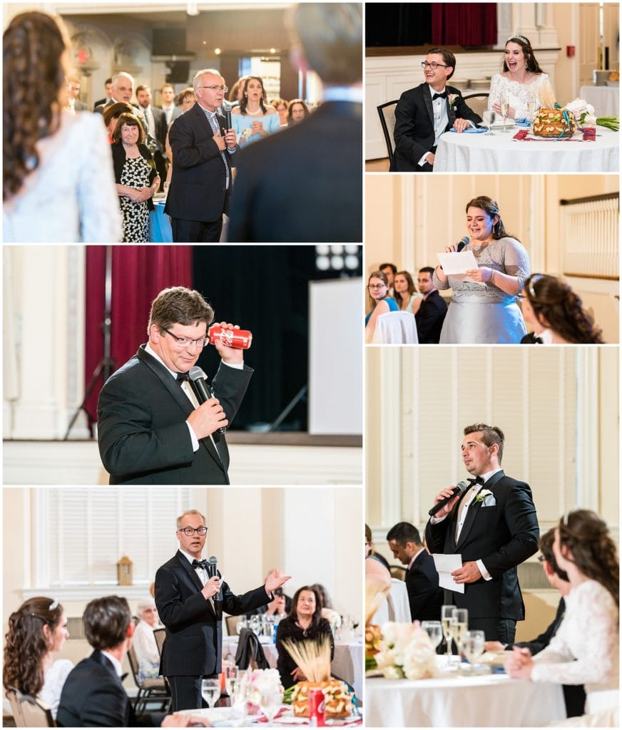 toasts from parents of the bride and groom, best man, and maid of honor collage
