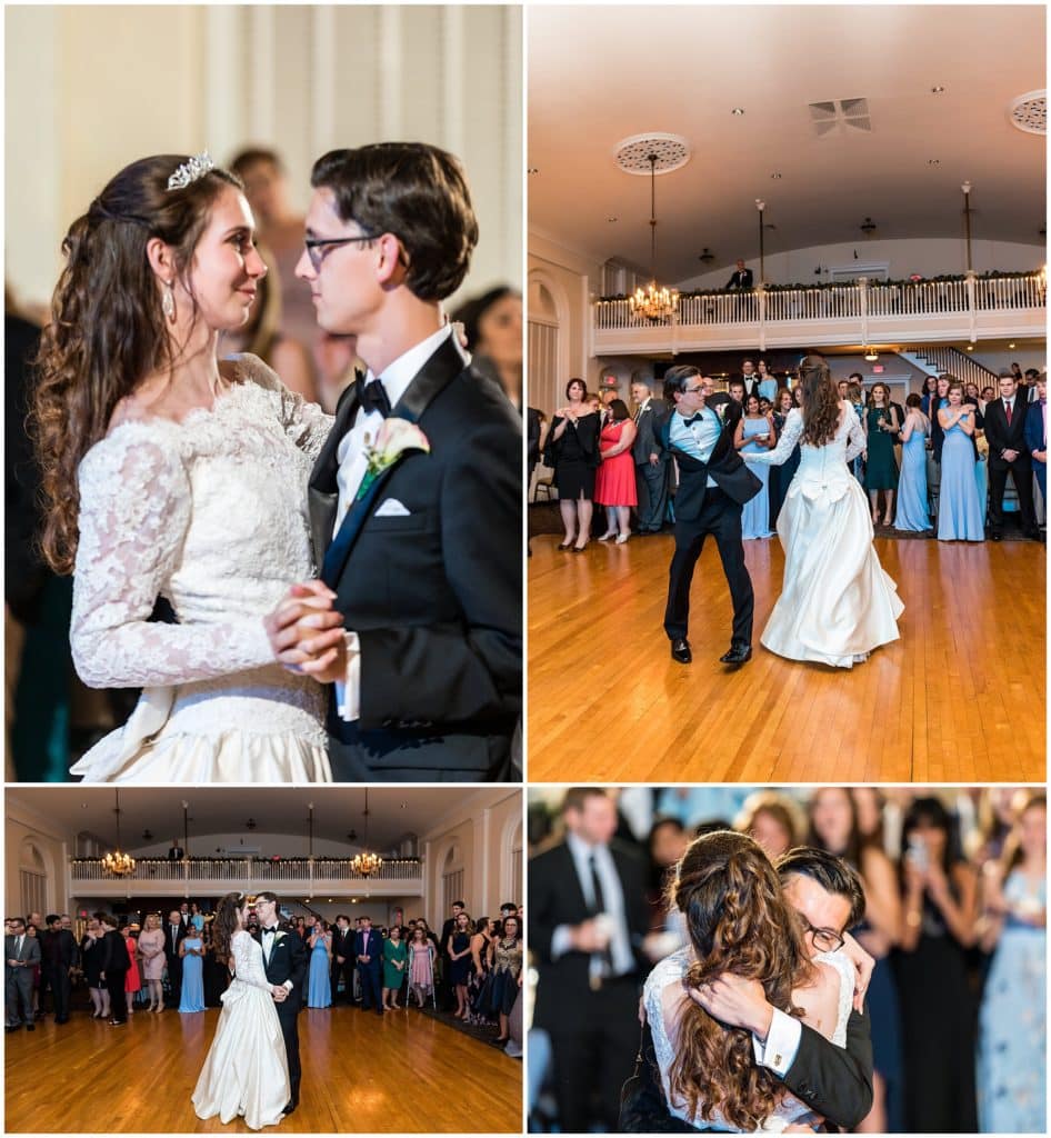 collage of bride and grooms first dance during their wedding reception