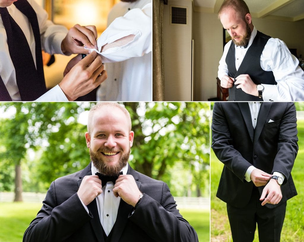 Groom putting on his Vera Wang suit from Mens Wearhouse | Ashley Gerrity Photography www.ashleygerrityphotography.com