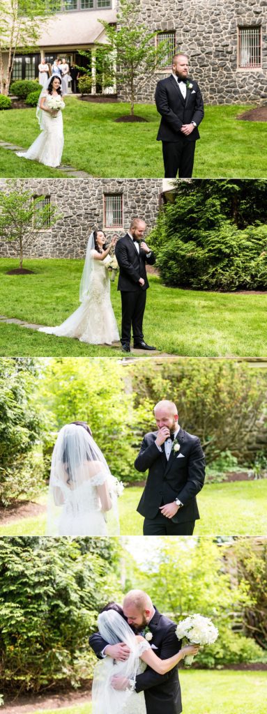 First look between bride and groom at Anthony Wayne House Wedding | Ashley Gerrity Photography www.ashleygerrityphotography.com